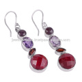 Lovely Corundum And Multi Gemstone 925 Sterling Silver Earring